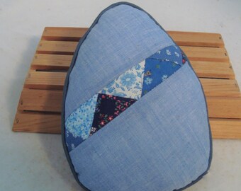 Primitive Chambray Egg Pillow with Strip-quilted Accent