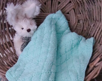 Handknit Frosted Mint Green Baby Afghan/Receiving Blanket