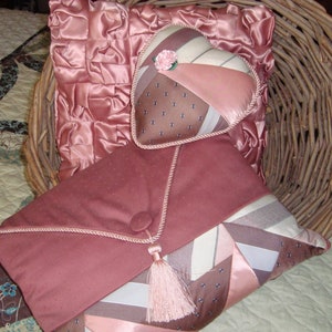 Vintage Decorator Pillow Ensemble Featuring Silk Tie Strip Quilting
