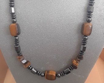 Tiger Eye Nugget and Magnetic Hematite Necklace