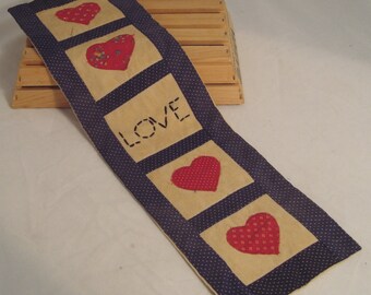 Vintage Primitive Folk Art Cloth "LOVE" Banner