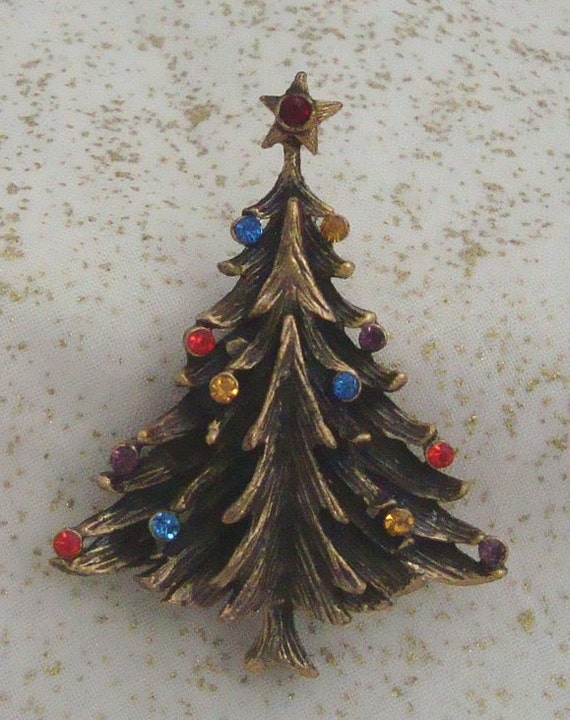 VIntage Signed TORINO Goldtone Christmas Tree Bro… - image 2