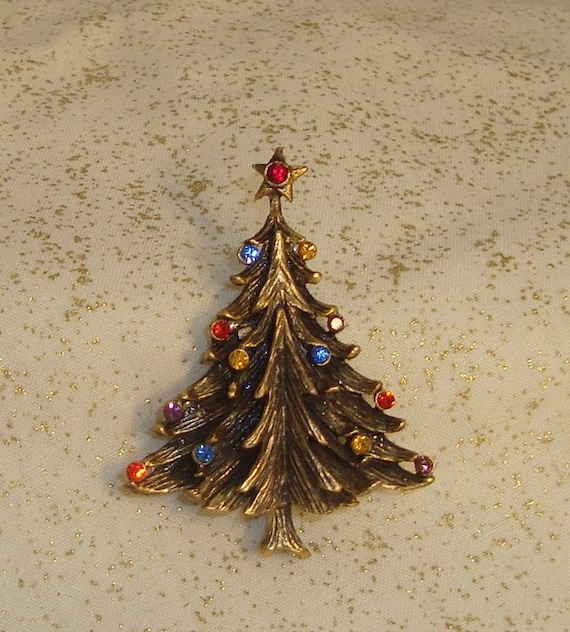 VIntage Signed TORINO Goldtone Christmas Tree Bro… - image 1