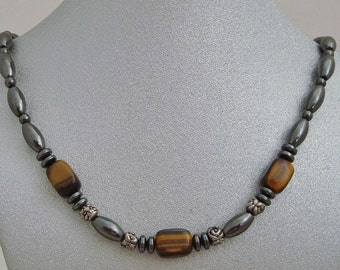 Magnetic Hematite Necklace with Tiger Eye Nuggets