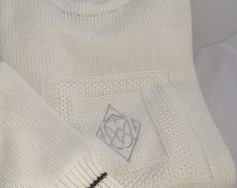 Men's Acrylic Ecru Slipover Sweater with Medallion Front Detail