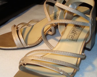 Strappy Champagne-Colored Block-Heel Sandals