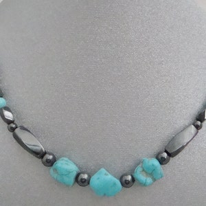 Magnetic Hematite Necklace with Stabilized Turquoise Nuggets image 1