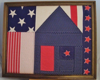 Vintage Quilted "Texas Courthouse" in Old Wooden Picture Frame