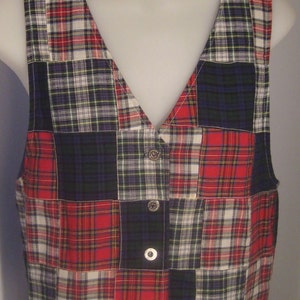 Womens&#39; Small Patchwork  Plaid and Denim Fitted Vest