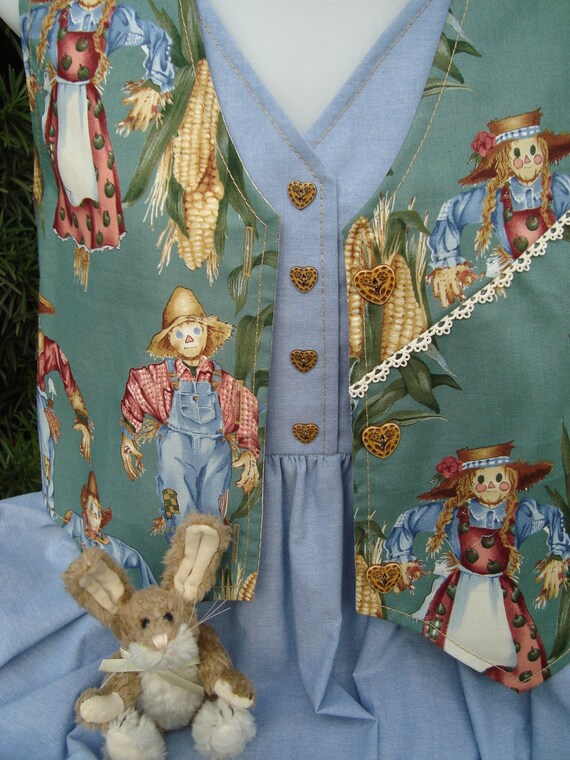Chambray Pinafore with Scarecrow Motif Coordinati… - image 4