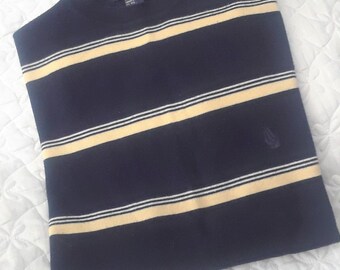Women's Classic NAUTICA Slipover Navy/Gold Stripe Sweater