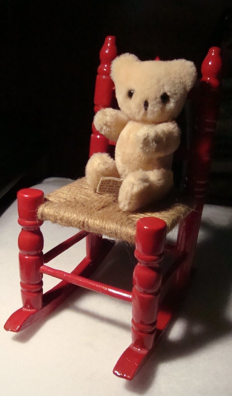 Vintage 4-1/2-Inch Jointed Mohair Teddy with Tiny Rocking Chair image 1