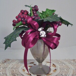 Miniature Holiday Arrangement in Pewter Goblet with Bunny Accent