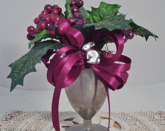 Miniature Holiday Arrangement in Pewter Goblet with Bunny Accent