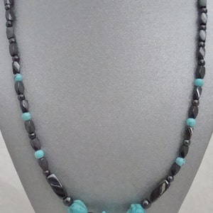 Magnetic Hematite Necklace with Stabilized Turquoise Nuggets image 2