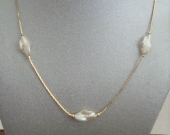 Long Gold Freshwater Pearl Illusion Necklace