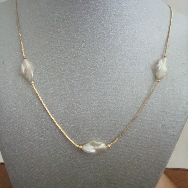 Long Gold Freshwater Pearl Illusion Necklace