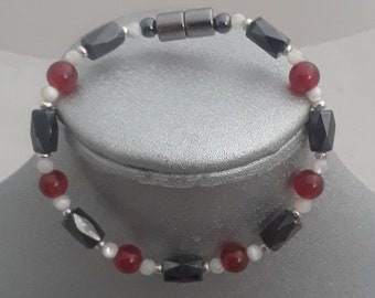 Red Agate and Mother-of-Pearl Magnetic Hematite Bracelet