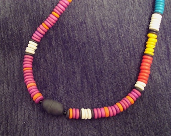 Multi-Color Tropical Surfer-Style Necklace with Heishi-Like Beads