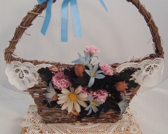 Vintage Spring Flower Basket Wallhanging