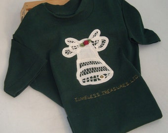 Toddler GIrl  Holiday T-Shirt with Appliqued Battenburg Lace Bell and Rosebud Accent