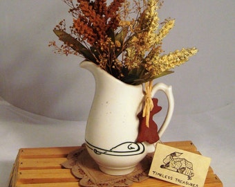 MIniature Cream Pitcher on Battenburg Heart Doily with Silk Sprays and Cookie Cutter Bunny Accent