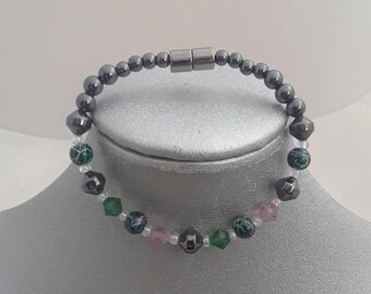 Green Picasso and Crystal Beaded Therapeutic Bracelet