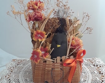 Miniature Fall Basket Arrangement with Baby Blackbird