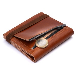 Cartera de piel color marrón camel, cartera para hombre, carteras de piel, cartera con cremallera