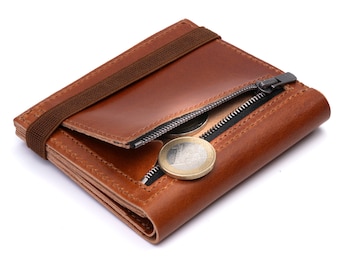Camel Brown Leather Wallet, Mens Wallet, Leather Wallets, Wallet with Zipper