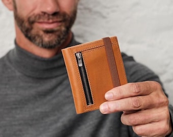Slim Reclaimed Leather Bifold Wallet, Minimalist Handmade Wallet