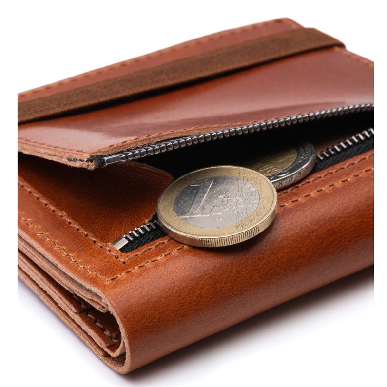 Camel Brown Leather Wallet, Mens Wallet, Leather Wallets, Wallet with Zipper image 3