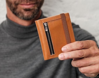 Handcrafted Camel Leather Bifold Wallet | Minimalist Reclaimed Leather