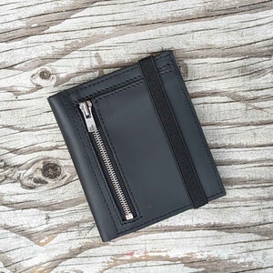 Black Leather Wallet for Men, Slim and Minimalist, Upcycled Leather Wallet, Sustainable, and Unique Men's Accessory, Slim elegant & Compact Black