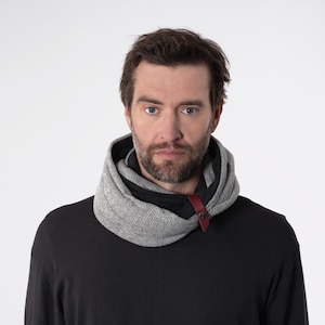 Cachecol infinito com faixa de couro - Cachecol de inverno de algodão misto com laço duplo - Tecido reciclado sustentável