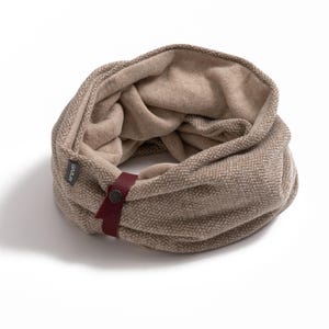 Men’s Double Loop Infinity Scarf, Cowl With Leather Band, Sustainable Hood Scarf, Handmade Winter Wrap