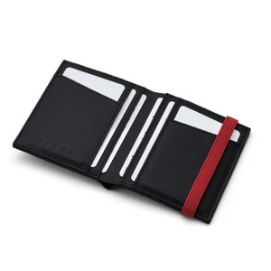 Carteras elegantes de cuero en color negro, diseño minimalista, cuero de lujo, billetera delgada negra, regalo para novio o esposo, billetera con bolsillo frontal,
