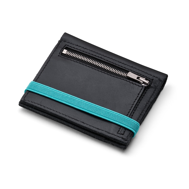 Black Leather Wallet for Men, Slim and Minimalist, Upcycled Leather Wallet, Sustainable, and Unique Men's Accessory, Slim elegant & Compact Turquoise