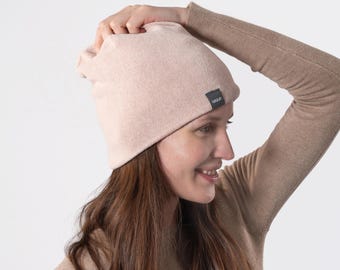 Pink Beanie, Regenerated Cotton, Unisex and super soft, Eco Friendly Hat, Mens Womens Lightweight Fitted Beanie