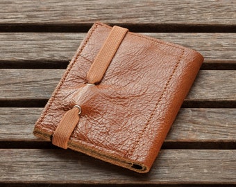 Shiny Camel & Brown leather wallet with Camel color band