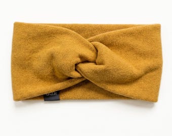 Yellow Knit Headband, Eco-Friendly Regenerated Cotton Yarn, Double-Layer Warmth