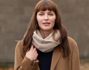 Double Loop Hooded Scarf with Leather Band, Soft Cotton Winter Infinity Scarf for Women