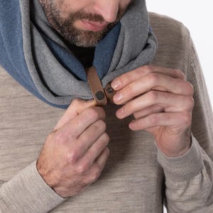 Men’s Infinity Scarf with Leather Band, Double Loop Cowl, Handmade Sustainable Winter Scarf