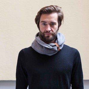 scarf for men's Elegant Brown Infinity scarf 100% Cotton Accessorized with a leather band image 7