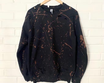 Bleached Black Distressed Unisex Sweatshirt S-5XL