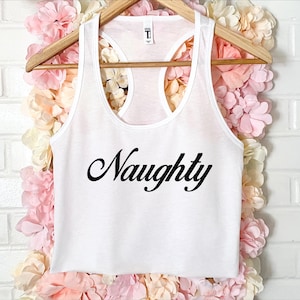 Knaughty Knickers Crop Tank Top - 'I Think We Should Fuck' Slutty Flirty White Fitted Tank