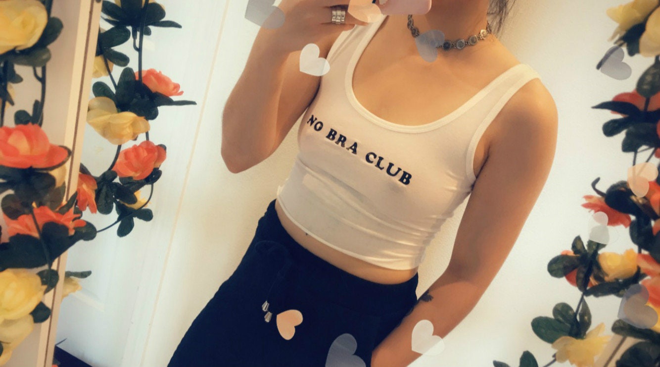 Womens Sexy Teen Girls No Bra Club Crop Tank Top Letter Print Camisole Tops  (L, White) : : Everything Else
