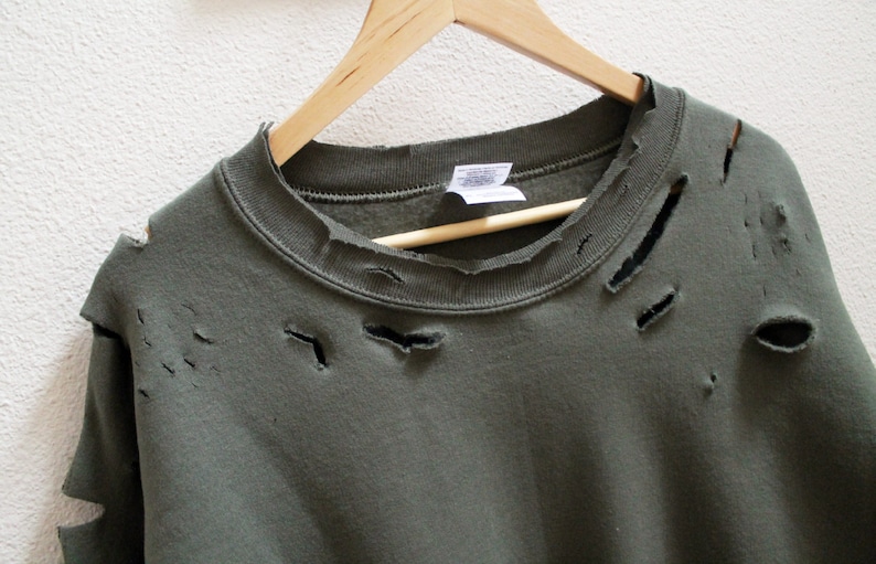 Distressed Unisex Sweatshirt style 2 Green,Grey,Black image 4