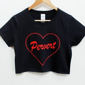 Pervert Black Graphic Print Women&#39;s Crop Shirt S-3Xl