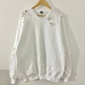 White Distressed Unisex Sweatshirt XS-5XL